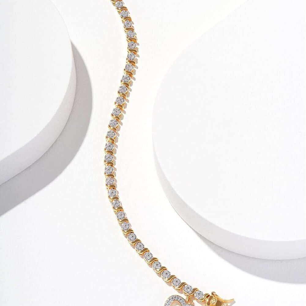 Women’s Tennis Bracelet Gold Plated Diamond Accent S-Link Chain 7.25 Inch - Picture 6 of 7